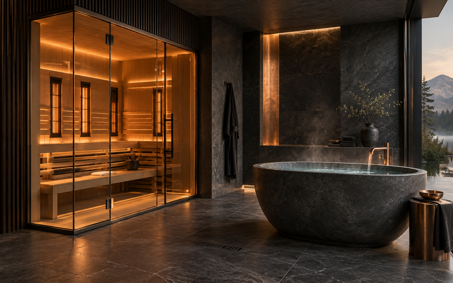 Luxury private recovery room with sauna and cold plunge